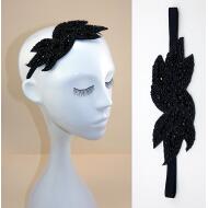 DIADEMA ELASTICA NEGRA BOLITAS COSIDAS