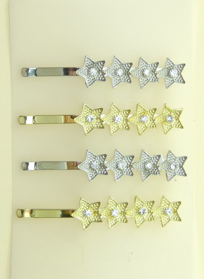 HORQUILLAS 6 CM ORO / PLATA FILA ESTRELLAS CRISTAL