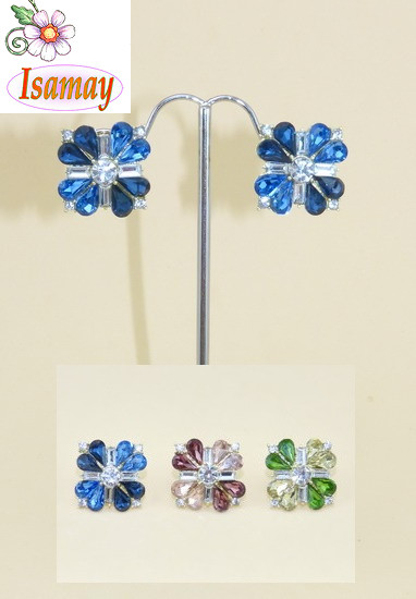 PENDIENTE PRESION FLOR PIEDRAS FACETADAS COLORES