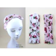 TURBANTE INFANTIL NUDO ALGODÓN ESTAMPADO ROSAS Y TOPOS