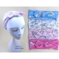 TURBANTE INFANTIL LAZO UNICORNIOS PASTEL