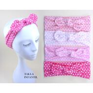 TURBANTE INFANTIL LAZO CORAZONES TONOS ROSAS