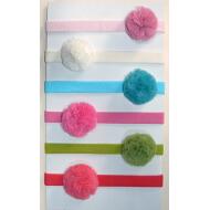 TURBANTE NIÑA FLOR POMPON TUL COLORES CLAROS