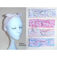 TURBANTE NIÑA LAZO MOVIL ESTAMPADO BOTONES FLOR