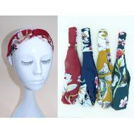 TURBANTE CRUZADO TELA ESTAMPADO FLORES JAPONESAS COLORES OSCUROS
