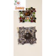 BROCHE ROSETON STRASS MARRONES-VERDES
