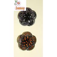 BROCHE FLOR METAL LABRADA CON STRASS 2 TONOS