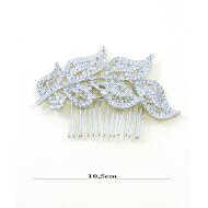 PEINETA GRAN MODELO PLATA HOJAS LABRADAS CRISTAL