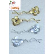 HORQUILLA ONDA ORO PLATA FLOR 4 PETALOS MATE 1 STRASS