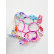 SET 5 GOMAS OREJITAS TELA FLORES VERANO BOLITA STRASS