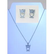 SET GARGANTILLA + PENDIENTES PLATA BUHO ACERO 