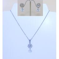 SET GARGANTILLA + PENDIENTES PLATA FLOR ACERO CRISTAL