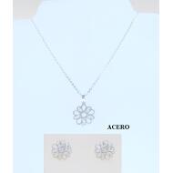 SET GARGANTILLA + PENDIENTE PLATEADO SILUETA ACERO