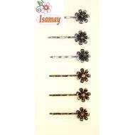 HORQUILLA METALIZADA FLOR LABRADA CON 1 STRASS 2 TONOS