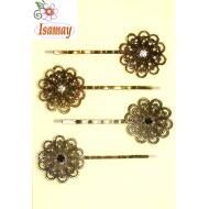 HORQUILLA FLOR LABRADA BRONCE / PLATA ESPIRALES