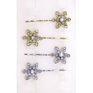 HORQUILLA ORO VIEJO / PLATA VIEJA FLOR PICOS LABRADA 1 STRASS