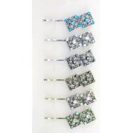 HORQUILLA ORO VIEJO / PLATA VIEJA 2 CUADRADOS LABRADOS STRASS COLORES PASTEL