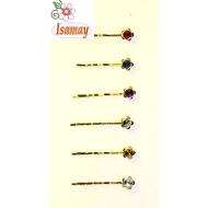 HORQUILLA DORADA FLOR 1 STRASS COLORES