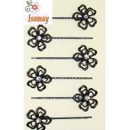 HORQUILLA NEGRO MATE FLOR DOBLE HUECA CON 1 STRASS BLANCO