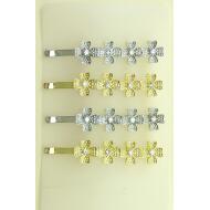 HORQUILLA 6 CM ORO / PLATA FILA TREBOLES CRISTAL