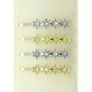 HORQUILLA 6 CM ORO / PLATA FILA FLORES CRISTAL
