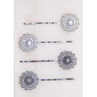 HORQUILLA PLATA / RHODIO ROSETON STRASS AL TONO