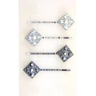 HORQUILLA PLATA / RHODIO CUADRADO GIRADO STRASS Y HEMATITE