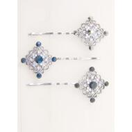 HORQUILLA PLATA ROMBO LABRADO Y STRASS 2 TONOS
