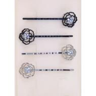 HORQUILLA NEGRA / PLATA FLOR HUECA STRASS CRISTAL