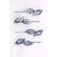 HORQUILLA PLATA 2 HOJAS STRASS CRISTAL Y HEMATITE