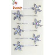 HORQUILLA PLATEADA FLOR PICOS STRASS MENUDO CRISTAL