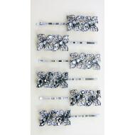HORQUILLA PLATA VIEJA 2 FLORES LABRADAS STRASS CRISTAL Y HEMATITE