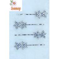 HORQUILLA PLATEDA 2 FLORES STRASS CRISTAL