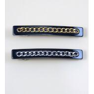 PASADOR NEGRO ACRILICO CADENA ORO / PLATA