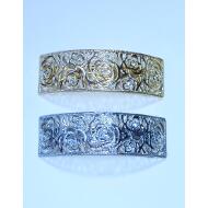 PASADOR METAL RECTANGULAR ORO / PLATA FLORES LABRADAS