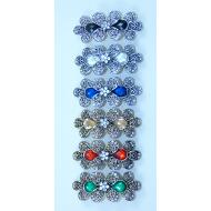 PASADOR ORO VIEJO / PLATA VIEJA FLORES LABRADAS Y CRISTAL FACETADO COLORES