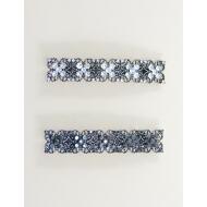 PASADOR PLATA VIEJA 5 FLORES LABRADAS STRASS CRISTAL Y HEMATITE