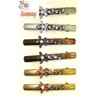 PASADOR CORTO BARRITA METAL FLOR STRASS 