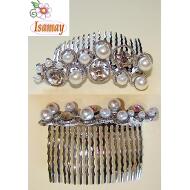 PEINETA PLATA CORONA PERLAS Y STRASS