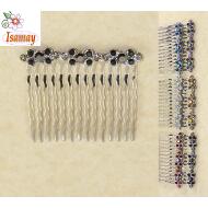 PEINETA PLATA CENEFA 3 LAZOS STRASS COLORES