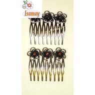 PEINECILLO METAL 2 TONOS 3 FLORES LABRADAS