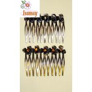 PEINECILLO METALICO 2 TONOS 5 FLORES RAYADAS
