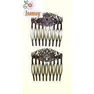 PEINETA PLATA / BRONCE FLOR DE LIS LABRADA STRASS