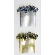 PEINETA ORO VIEJO / PLATA VIEJA RAMILLETE 2 FLORES HEMATITE