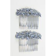 PEINETA PLATA COMPOSICION FLORES Y HOJAS CON CRISTAL