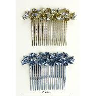 PEINETA ORO VIEJO / RHODIO LABRADO FLORES Y MARIPOSAS CON STRASS