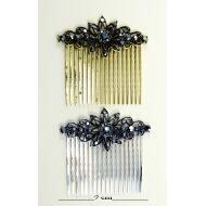 PEINETA ORO VIEJO / PLATA VIEJA  GRAN MODELO FLOR ALARGADA LABRADA HEMATITE