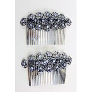 PEINETA PLATA VIEJA GRAN MODELO FLORES STRASS CRISTAL