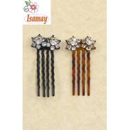 PEINETA ESMALTE NEGRA Y CAREY CON 2 FLORES STRASS CRISTAL