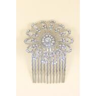 PEINETA PLATEADA ROSETON LABRADO STRASS